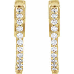14K Yellow Gold 1/3 CTW Natural Diamond Inside-Outside 15.5 mm Hinged Hoop Earrings