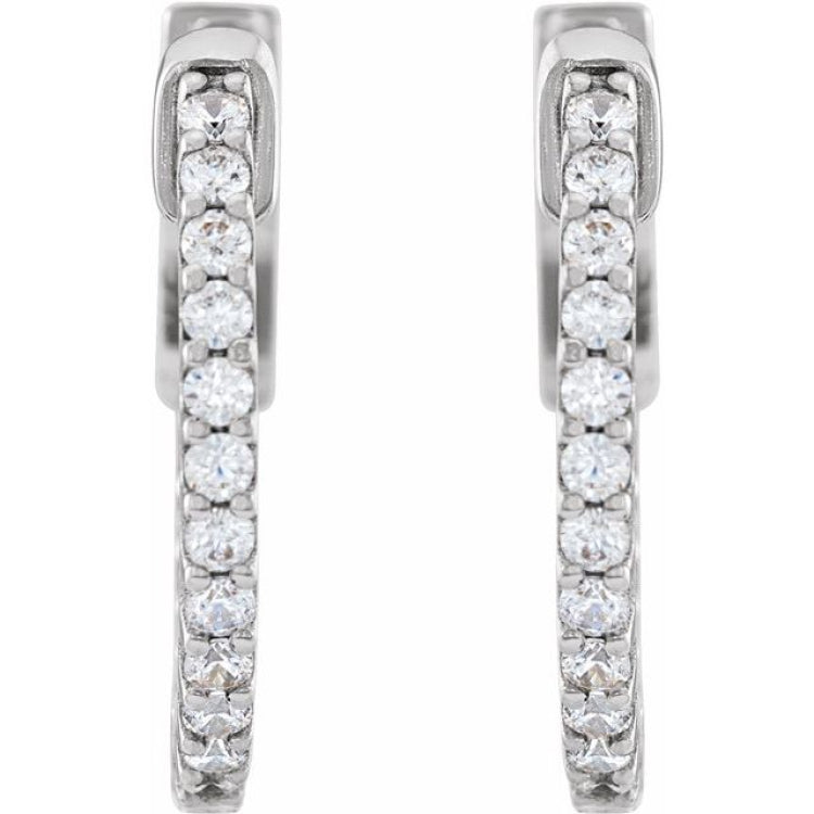 14K White Gold 1/3 CTW Natural Diamond Inside-Outside 15.5 mm Hinged Hoop Earrings