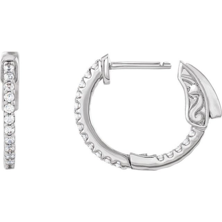 14K White Gold 1/3 CTW Natural Diamond Inside-Outside 15.5 mm Hinged Hoop Earrings