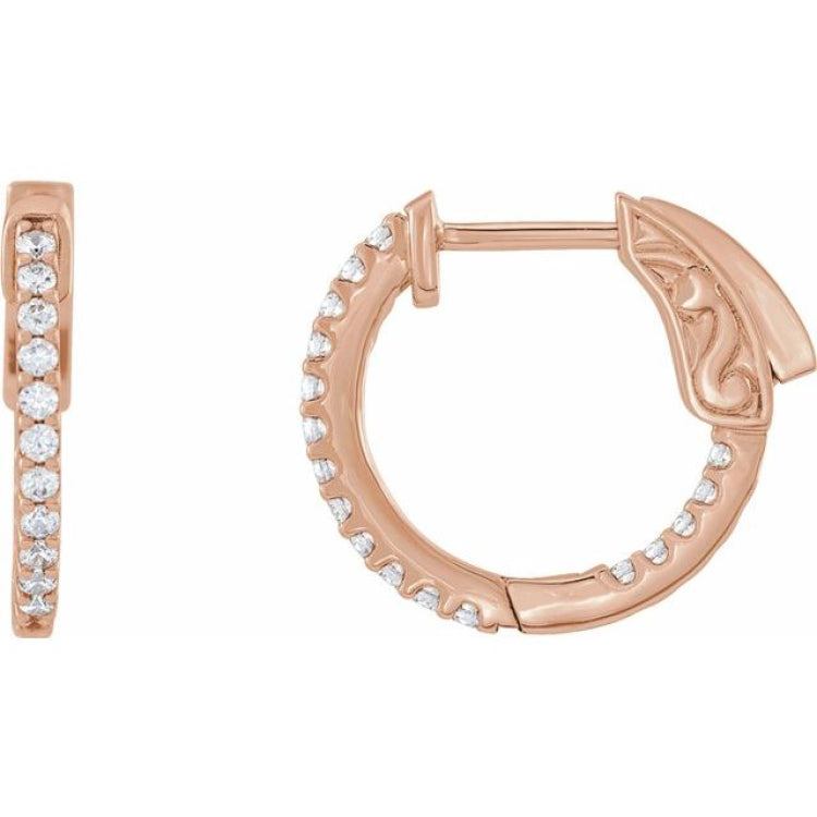 14K Rose Gold 1/3 CTW Natural Diamond Inside-Outside 15.5 mm Hinged Hoop Earrings