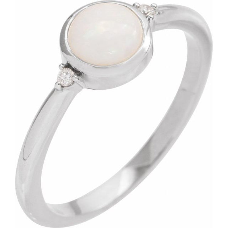 Platinum Natural White Opal & .03 CTW Natural Diamond Ring