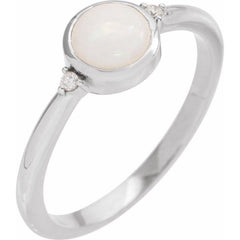 Platinum Natural White Opal & .03 CTW Natural Diamond Ring