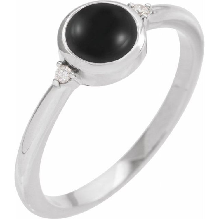 Platinum 8 mm Round Natural Black Onyx & .03 CTW Natural Diamond Ring