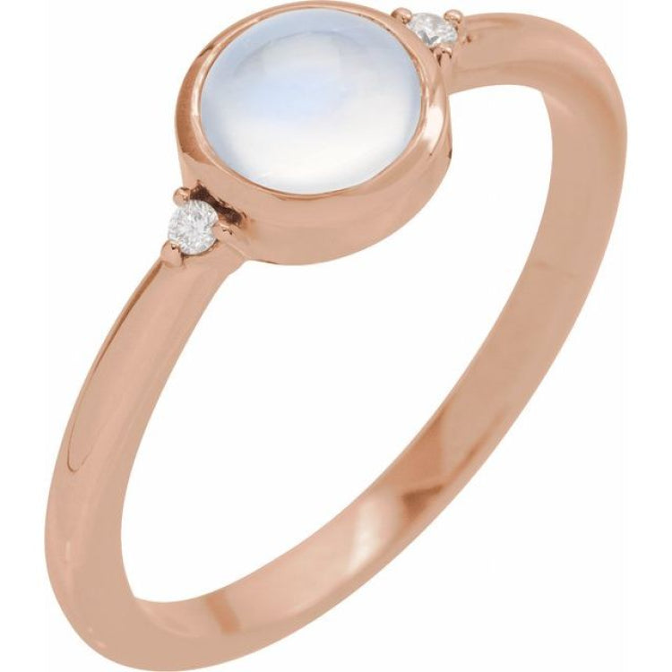 14K Rose Gold Natural Rainbow Moonstone & .03 CTW Natural Diamond Ring