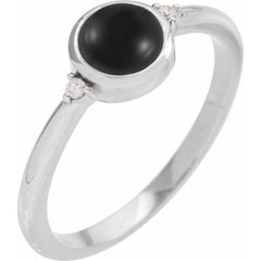 14K White Gold 6 mm Round Natural Black Onyx & .03 CTW Natural Diamond Ring