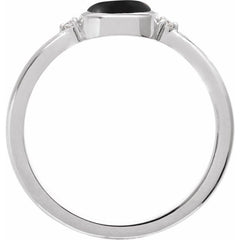 14K White Gold 6 mm Round Natural Black Onyx & .03 CTW Natural Diamond Ring