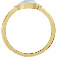 14K Yellow Gold Natural Rainbow Moonstone & .03 CTW Natural Diamond Ring