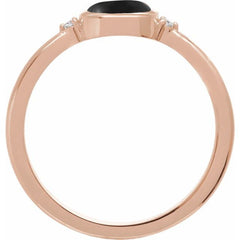 14K Rose Gold 6 mm Round Natural Black Onyx & .03 CTW Natural Diamond Ring