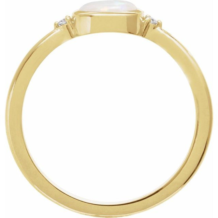 14K Yellow Gold Natural White Opal & .03 CTW Natural Diamond Ring