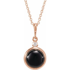 14K Rose Gold 8 mm Natural Black Onyx & .03 CT Natural Diamond Cabochon 16-18" Necklace