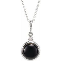 Sterling Silver 8 mm Natural Black Onyx & .03 CT Natural Diamond Cabochon 16-18" Necklace