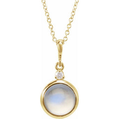 14K Yellow Gold 8 mm Natural Rainbow Moonstone & .03 CT Natural Diamond Cabochon 16-18" Necklace