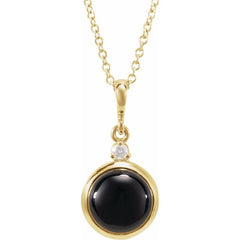 14K Yellow Gold 8 mm Natural Black Onyx & .03 CT Natural Diamond Cabochon 16-18" Necklace