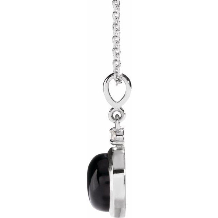 14K White Gold 8 mm Natural Black Onyx & .03 CT Natural Diamond Cabochon 16-18" Necklace