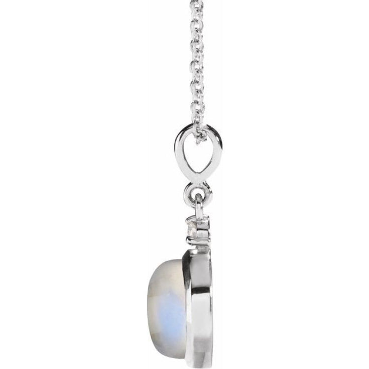 Sterling Silver 6 mm Natural Rainbow Moonstone & .03 CT Natural Diamond Cabochon 16-18" Necklace