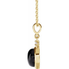 14K Yellow Gold 6 mm Natural Black Onyx & .03 CT Natural Diamond Cabochon 16-18" Necklace