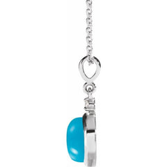Platinum 6 mm Natural Turquoise & .03 CT Natural Diamond Cabochon 16-18" Necklace