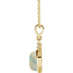 14K Yellow Gold 6 mm Natural White Opal & .03 CT Natural Diamond Cabochon 16-18" Necklace