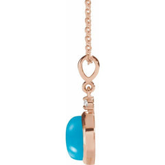14K Rose Gold 6 mm Natural Turquoise & .03 CT Natural Diamond Cabochon 16-18" Necklace