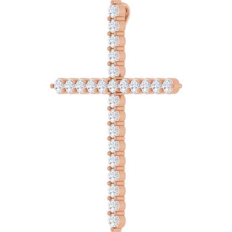 14K Rose Gold 1 CTW Natural Diamond Cross Pendant