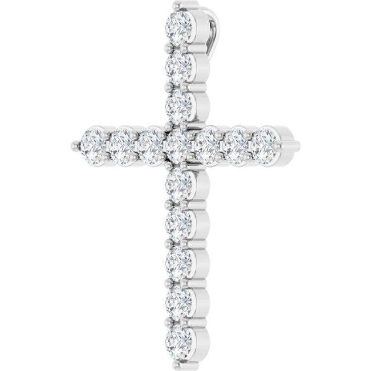 14K White Gold 3/4 CTW Natural Diamond Cross Pendant
