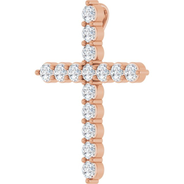 14K Rose Gold 3/4 CTW Natural Diamond Cross Pendant