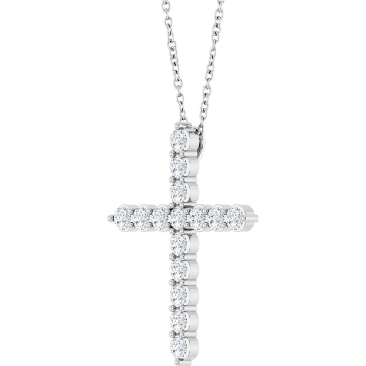 Sterling Silver 3/4 CTW Natural Diamond Cross 16-18" Necklace