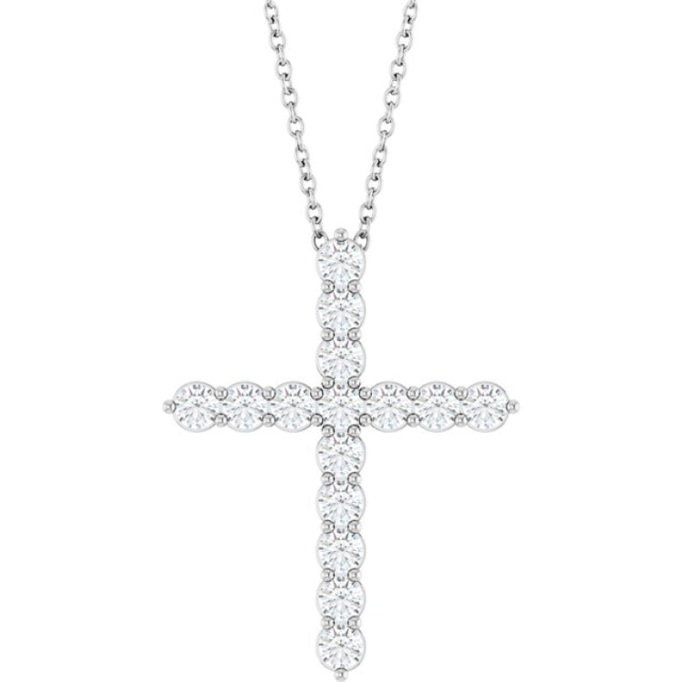 Platinum 3/4 CTW Natural Diamond Cross 16-18" Necklace