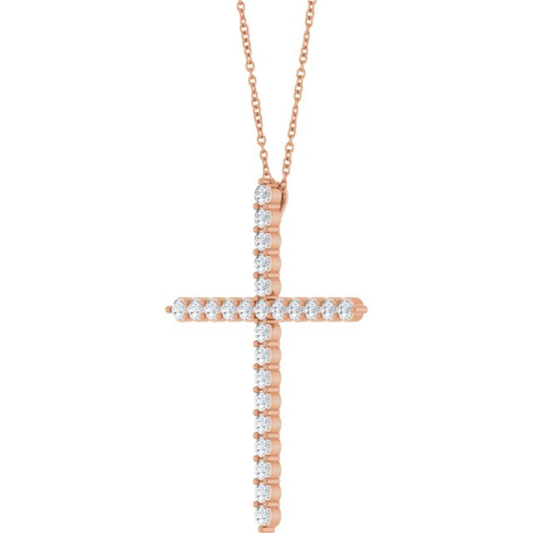 14K Rose Gold 1 CTW Natural Diamond Cross 16-18" Necklace