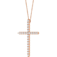 14K Rose Gold 1 CTW Natural Diamond Cross 16-18" Necklace