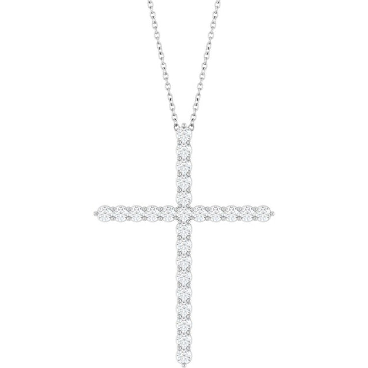 Sterling Silver 1 CTW Natural Diamond Cross 16-18" Necklace
