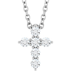 14K White Gold 1/6 CTW Lab-Grown Diamond Cross 16-18" Necklace
