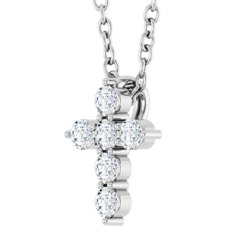 14K White Gold 1/6 CTW Lab-Grown Diamond Cross 16-18" Necklace