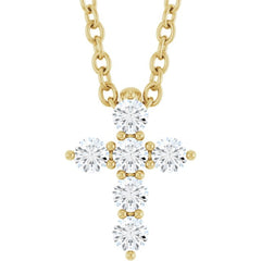 14K Yellow Gold 1/6 CTW Lab-Grown Diamond Cross 16-18" Necklace