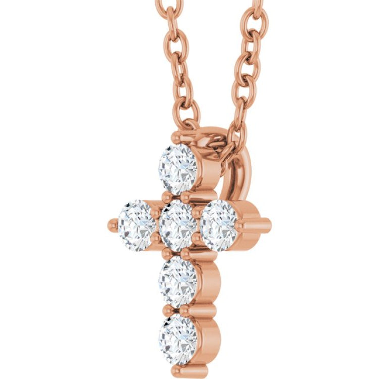 14K Rose Gold 1/6 CTW Lab-Grown Diamond Cross 16-18" Necklace
