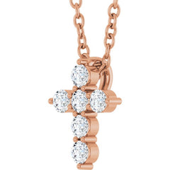 14K Rose Gold 1/6 CTW Lab-Grown Diamond Cross 16-18" Necklace