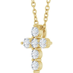 14K Yellow Gold 1/4 CTW Lab-Grown Diamond Cross 16-18" Necklace