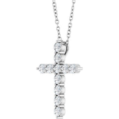 14K White Gold 3/8 CTW Lab-Grown Diamond Cross 16-18" Necklace
