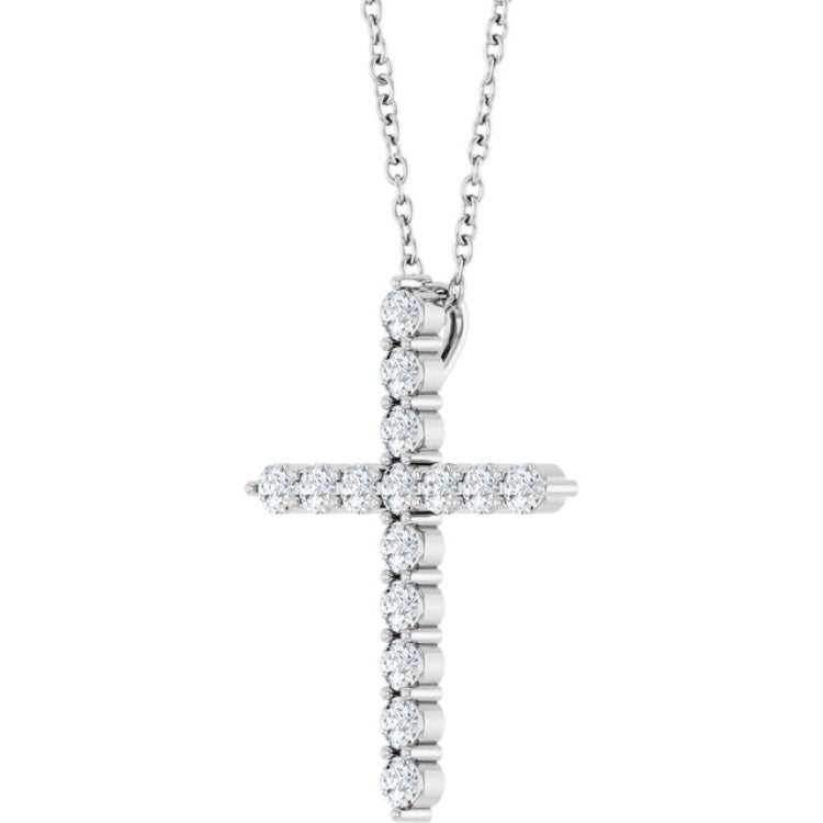 14K White Gold 1/2 CTW Lab-Grown Diamond Cross 16-18" Necklace