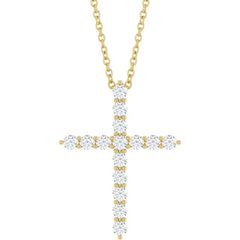 14K Yellow Gold 1/2 CTW Lab-Grown Diamond Cross 16-18" Necklace
