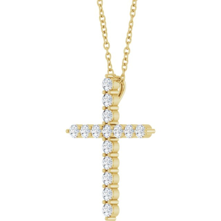 14K Yellow Gold 1/2 CTW Lab-Grown Diamond Cross 16-18" Necklace