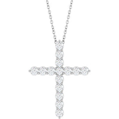 14K White Gold 3/4 CTW Lab-Grown Diamond Cross 16-18" Necklace