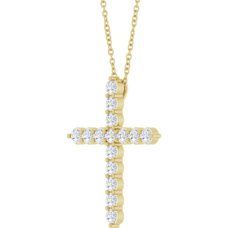 14K Yellow Gold 3/4 CTW Lab-Grown Diamond Cross 16-18" Necklace