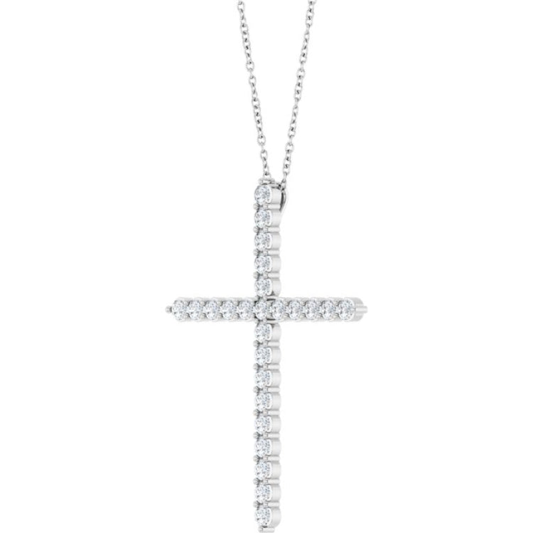 14K White Gold 1 CTW Lab-Grown Diamond Cross 16-18" Necklace