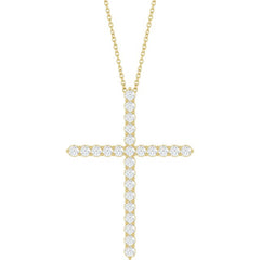 14K Yellow Gold 1 CTW Lab-Grown Diamond Cross 16-18" Necklace
