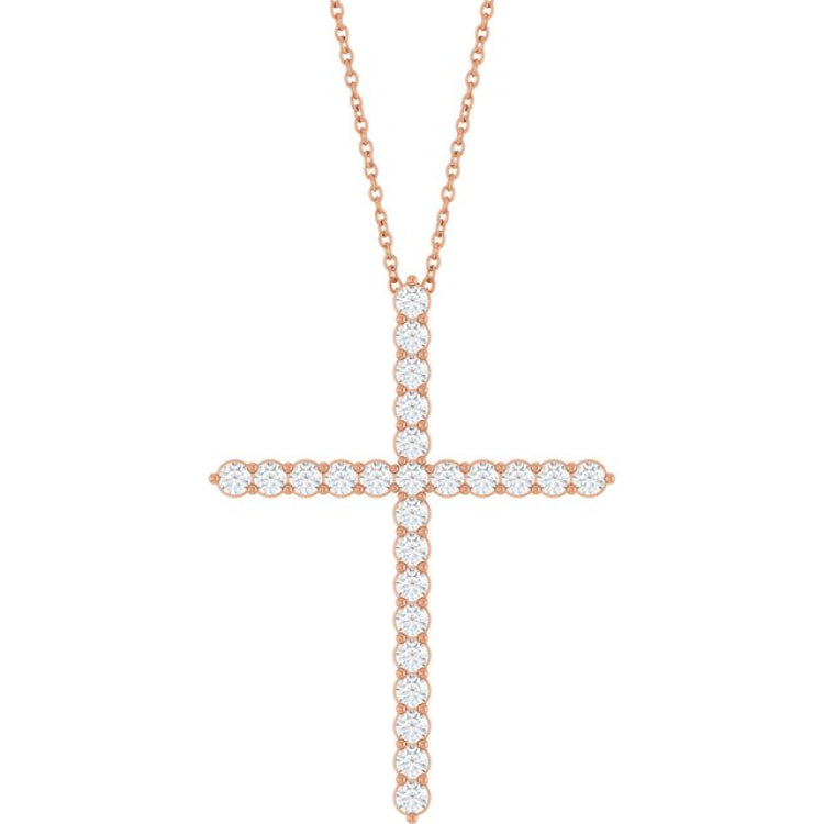 14K Rose Gold 1 CTW Lab-Grown Diamond Cross 16-18" Necklace