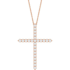 14K Rose Gold 1 CTW Lab-Grown Diamond Cross 16-18" Necklace