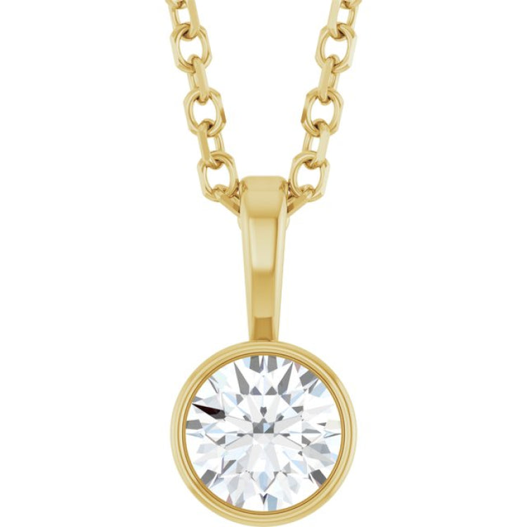 14K Yellow Gold 1/4 CT Lab-Grown Diamond Bezel-Set Solitaire 16-18" Necklace