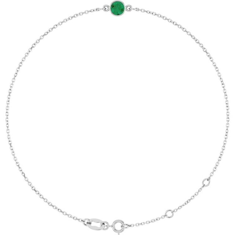 14K White Gold Natural Emerald 6 1/2-7 1/2" Bracelet
