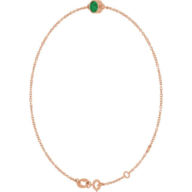 14K Rose Gold Natural Emerald 6 1/2-7 1/2" Bracelet